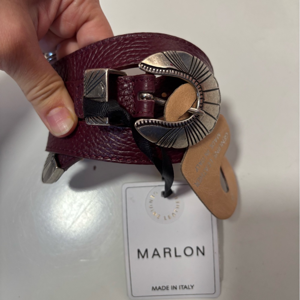 MARLON burgundy Leather Buckle Belt sz S‎